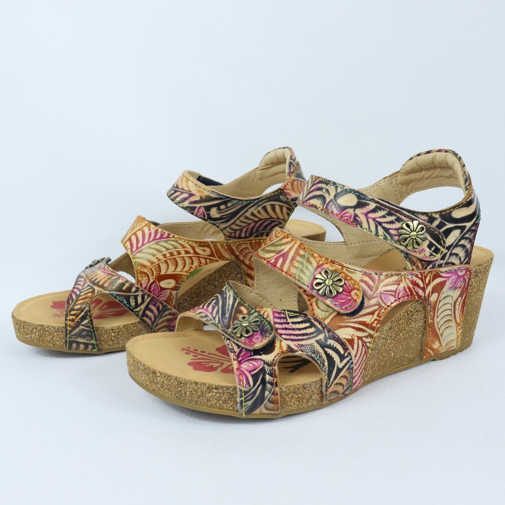 L'Artiste by Spring Step BonVoyage Hand Painted Tropical Wedge Sandals Sz EU 37